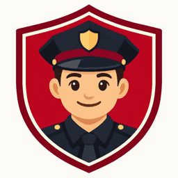 โลโก้ Investigator App รูปเจ้าหน้าที่ตำรวจในโล่สีแดง
